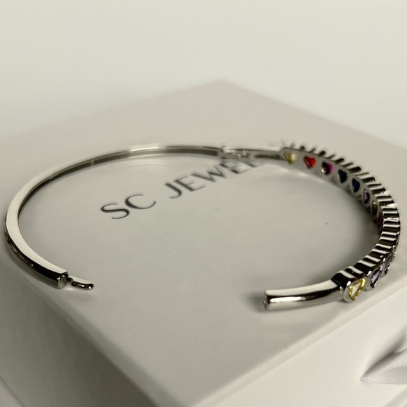 Heart Bangles Bracelets Platinum Plated Silver Color Luxury Jewelry (2 piece) - Picture 7 of 12